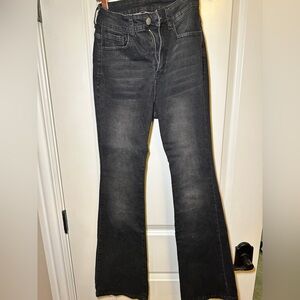 Black denim wide leg jeans